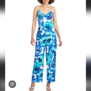 Natori Blue Wide Leg Pants with Abstract Design